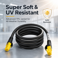 Kabel Ethernet Cat6A Kecepatan Tinggi 10Gbps 24AWG Tembaga Murni Jaket TPU Super Lembut Tahan UV Kabel Patch Jaringan RJ45 Warna Kuning