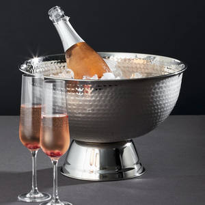 Martelé isolé à double paroi en acier inoxydable argenté de luxe pour piédestal Punch Bowl pour les fêtes | Label privé disponible - Product Image 1