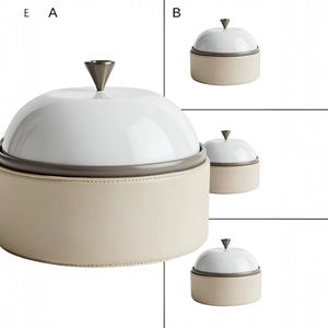 Elegante olla para servir de cuero blanco con tapa de metal brillante, perfecta para comidas elegantes y uso diario en la cocina de la India - Product Image 3