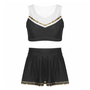Ensembles d'uniformes de cheerleading personnalisés noirs pour filles, équipe de jeunes, compétition, polyester respirant, vente en gros - Product Image 1