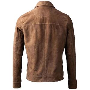 Veste de motard en cuir marron pour homme au design élégant, coupe classique ajustée, fermeture éclair sur le devant, col montant et haute qualité - Product Image 4