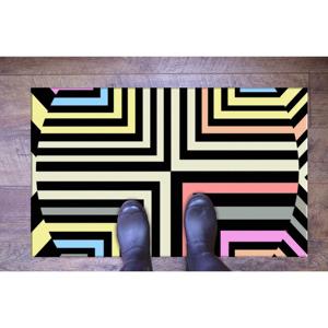 Alfombra a Rayas Coloridas, Alfombra con Estampado Digital Geométrico, Tapete con Líneas Negras Intensas, Alfombra de Chenilla - Product Image 1