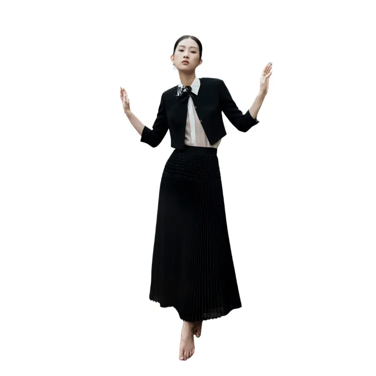 High Fashion Half Sleeves Rundhals ausschnitt CLIO LEGO CIRCLE JACKET Elegante schwarze Damen jacken Kurze Jacke Vietnam Hersteller