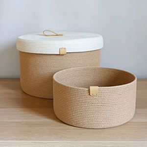 Export Quality Hot Selling Wholesale Woven Cotton <b>Rope</b> Folding Black Color Set of 4 Rectangle Living Room Storage <b>Baskets</b> Deco - Product Image 3