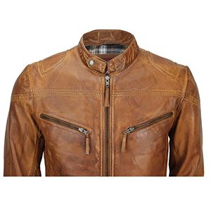 Chaquetas de cuero informales para hombre, chaqueta de cuero genuino 100%, chaquetas de moda de cuero tostado desgastadas - Product Image 2