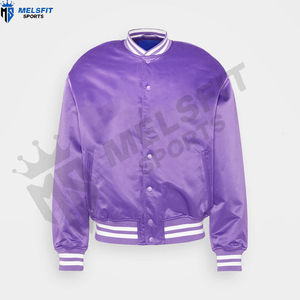 Best Quality Fashion Men's Satin Varsity Bomber Jacket Stand Collar Front Logo Winter Windproof Breathable OEM Custom Service - Product Image 5