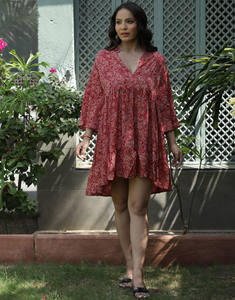 Robe courte d'été pour femmes Robe légère en soie imprimée col en V avec manches longues pour l'été Beach Wear And Resort Party Dress - Product Image 3