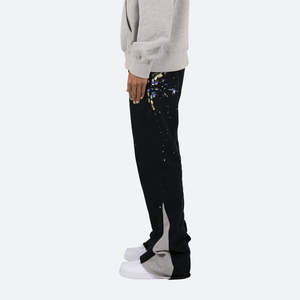 Pantalones lavados para hombre, pantalones de chándal para correr de talla grande, pantalones apilados divididos para hombre, cintura elástica a rayas curvas rectas 2025 - Product Image 5