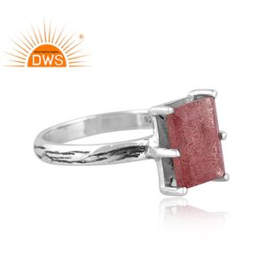 Dernières tendances Bague empilable en argent sterling oxydé, fraise, quartz, pierres précieuses, design beguette, fabricant de bijoux personnalisés - Product Image 2