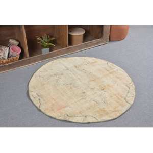 พรมสีเบจคลาสสิกแบบทันสมัยขนสัตว์แฮนด์เมดขนาด3.8x3.9ฟุตขนกระต่ายเทียมทำจากยางเย็บปะติดปะต่อกันลวดลายวินเทจสไตล์ตุรกี - Product Image 2