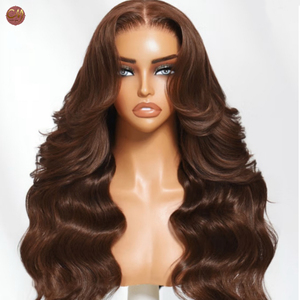 Peluca de Cabello Humano Virgen Brasileño con Ondas Naturales Color <span class=keywords><strong>Castaño</strong></span>, Peluca con Frente de Encaje Transparente para Mujer, Uso Diario y de Moda - Product Image 3
