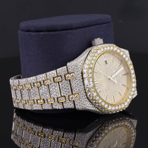 Luxury <b>Mens</b> Two Tone Iced Watch Gold Silver Full Iced Dial <b>Stainless</b> <b>Steel</b> <b>Bracelet</b> High Shine Fashion Design Custom Logo - Product Image 4