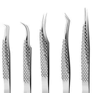 Pince à cils coudée personnalisée de 12 cm en acier inoxydable pour extensions de cils pointe pointue en fibre de volume russe individuel - Product Image 1