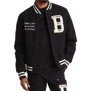 <b>Men's</b> Embroidery Pattern Canvas Stand Varsity Bomber <b>Jacket</b> <b>Lightweight</b> Casual Winter Windbreaker Button-Up Coat Polyester - Product Image 5