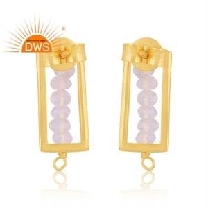 Mejor calidad de plata esterlina 18K chapado en oro Natural Arco Iris Luna piedra con cuentas Stud pendiente Demi joyería fina fabricante - Product Image 4