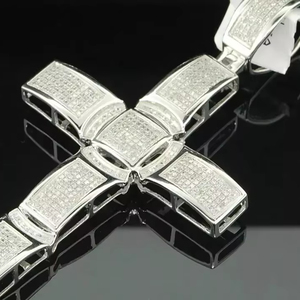 Round Cut Moissanite Christian Religious <b>Cross</b> <b>Pendant</b> with Claw Setting 925 <b>Sterling</b> <b>Silver</b> Men's Jewelry - Product Image 1