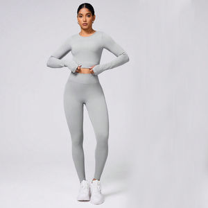 Ensembles d'entraînement FLW GYM pour femmes Leggings sans couture taille haute 2 pièces hauts de sport à manches longues respirant léger solide - Product Image 6