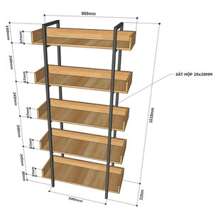 Étagère décorative à 5 niveaux Vernon 80x32x162cm en bois d'hévéa, type sur pied pour salon KS68071 - Product Image 2