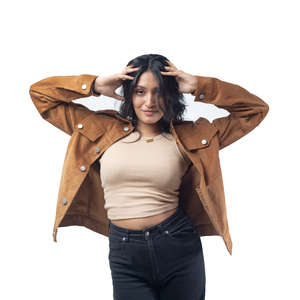 Women's Corduroy <b>Jacket</b> Brown Full Sleeve Turn-down Collar Utility Style Autumn Wear Cotton Single Breasted - Product Image 3