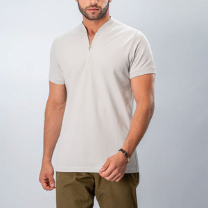 Custom Made Men's Trendy Quarter <b>Zip</b> for <b>Polo</b> T-Shirt Solid Pattern Knitted Fabric Oversized Easily Available in Market - Product Image 1