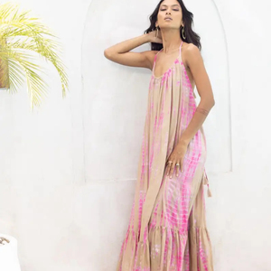 Fabricant de vêtements personnalisé été grande taille décontracté licou croisé sangle profonde col en V parole longueur robes pour femmes - Product Image 1