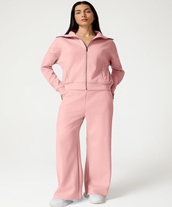 Conjunto de Dos Piezas de Alta Calidad para Mujer, Chaqueta y Pantalones de Punto Vintage, Ligero, Holgado, Estilo Casual - Product Image 1
