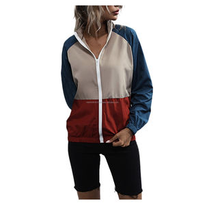 Sudadera con capucha y cremallera para mujer, estilo colorblock, manga larga, holgada, con cuello alto, cortavientos, ropa deportiva - Product Image 1