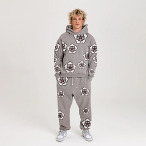 Conjunto de sudadera y Jogger de algodón grueso de gran tamaño unisex, jersey de calle cómodo para Otoño e Invierno - Product Image 4