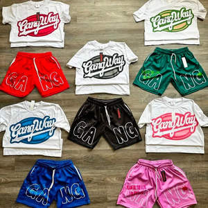 ชุดเซ็ตสองชิ้นลำลองสำหรับผู้ชายใส่หน้าร้อน ระบายอากาศได้ดี กางเกงขาสั้นผ้าตาข่ายพิมพ์ลาย เอวกลาง มีเชือกผูก ปรับแต่งโลโก้ได้ เสื้อผ้าแบรนด์แทร็ค - Product Image 3