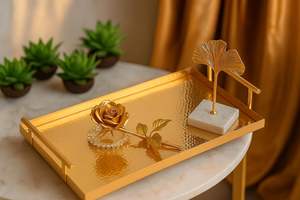 Plateau de présentation élégant en acier inoxydable martelé doré, écologique, pour table basse, bar et cuisine - Product Image 2