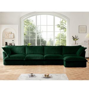 Sofá Seccional en Forma de L de Terciopelo Verde, Sofá Largo de 4 Plazas con Asientos Profundos, Reposabrazos Cómodos y Flexibles, 2 Cojines Grandes, Hecho para Sala de Estar - Product Image 3