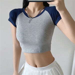 Camiseta corta de algodón de gran tamaño para mujer, camiseta de verano de alta calidad para entrenamiento de gimnasia, deportes, Fitness, baile, venta al por mayor, camisetas recortadas en blanco - Product Image 4