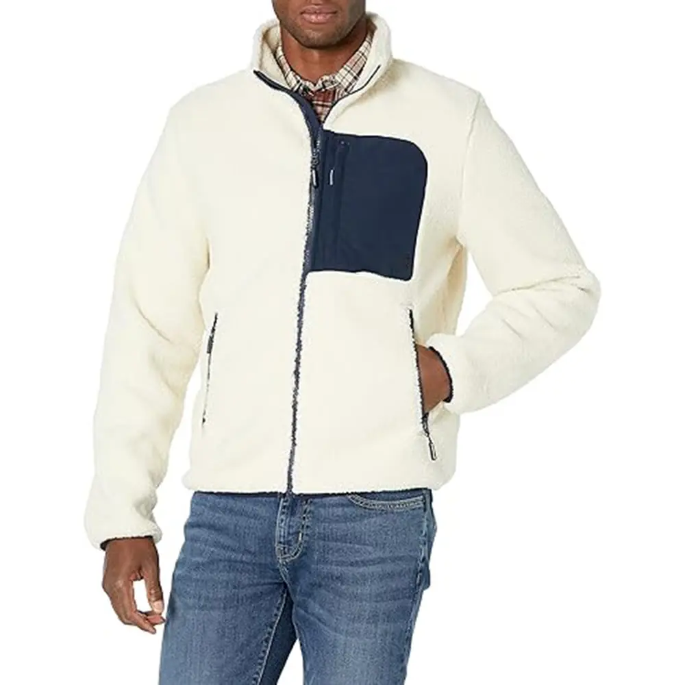 Logo personnalisé couleur unie col montant fermeture éclair lâche capuche surdimensionné à manches longues Sherpa manteau d'hiver polaire veste pour hommes