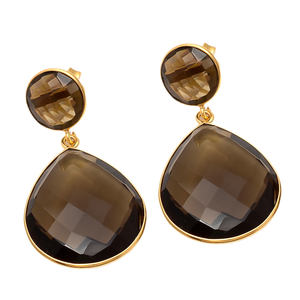 ต่างหูหินสโมคกี้อัญมณีธรรมชาติสำหรับผู้หญิงต่างหูชุบทองสเตอริง925สีทอง - Product Image 1