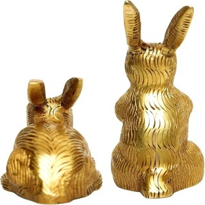 Ensemble moderne de 2 sculptures de lapins en or métallique, pièce maîtresse de décoration de table pour fête et vacances, motif animal - Product Image 5