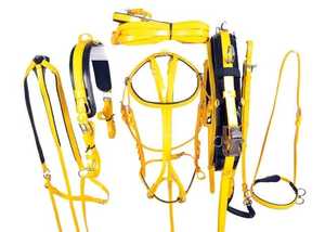 Ensemble de harnais de cheval au détail et en gros en jaune et noir en cuir et PVC synthétique d'Inde - Product Image 2