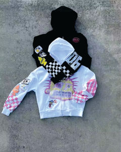 Pull à capuche en coton surdimensionné imprimé personnalisé pour hommes sweats à capuche graphiques courts à épaules tombantes style costume en tissu français - Product Image 4