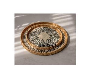 แผ่นเสียงช็อคโกแลตทรงกลมทำจากหวายและหอยมุกสำหรับเสิร์ฟอาหาร - Product Image 4