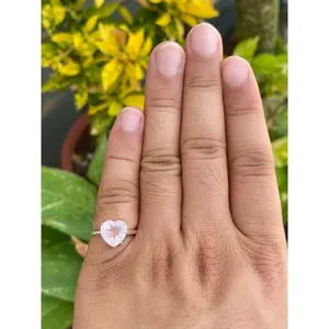 Natural Rose Quartz Heart Cut <b>Ring</b> 925 Sterling Silver Handmade Gemstone Jewelry Wholesale Supplier - Product Image 3