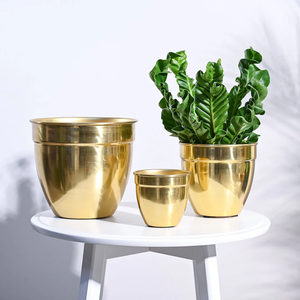 Gold Jar Shaped Metal Planter Pot 3-Piece Gold Stainless Steel Planter Set for Desk Floor metal planter set - Product Image 5