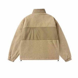 Vestes d'hiver pour hommes à blocs de couleur, sherpa, chaudes, à fermeture éclair, manches longues, col montant, décontractées, tendance, polaire, matelassées, en coton - Product Image 4