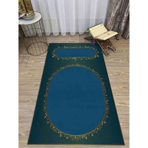 Alfombra de Oración Azul con Detalles Dorados: Tapete con Diseño Espiritual, Decoración para Mezquita, Alfombra Delgada de Tela No Tejida - Product Image 2