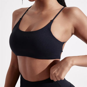 Venta al por mayor personalizado de alta calidad de las mujeres de entrenamiento superior de alto cuello de imitación de un hombro Crop Sports Bra Design Gym Bra Open Back Sports Bra - Product Image 1