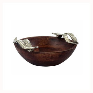 Acacia <b>Wooden</b> <b>Bowl</b> High Quality Dinnerware Solid Wood <b>Bowl</b> with Aluminum Stem Handle <b>Wooden</b> <b>Salad</b> <b>Bowl</b> - Product Image 5