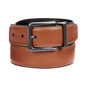 Cintura Perry Ellis Portfolio 35mm Casual Reversibile in Vera Pelle di Vacchetta Marrone con Fibbia in Lega, Taglia 32, Lusso Classico Formale - Product Image 1