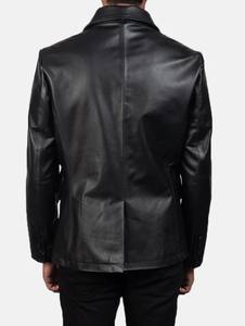 Abrigo de Cuero Negro para Hombre, Chaqueta de Invierno Clásica de Doble Botonadura, de Piel de Cordero Genuina, Cálida y Ecológica - Product Image 5