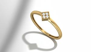 Anillo de Oro de 14K con Diamantes en Forma de Cuadrado para Mujer |   Diamante de Corte Brillante de 0.03 Quilates - Product Image 4