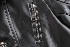 Veste en cuir à manches longues zippée à col rond, imperméable, écologique, en cuir véritable de qualité supérieure - Product Image 4