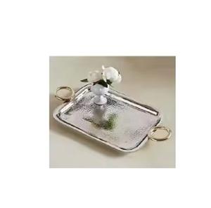 Plateau de service ovale contemporain en acier inoxydable argenté doré avec poignée, compatible lave-vaisselle, sans danger pour les aliments, décoration intérieure - Product Image 1