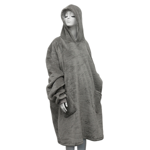 Ventes en gros de couvertures portables en peluche tissée écologiques, sweat-shirt confortable gris géant, couverture à manches longues tricotée pour l'hiver - Product Image 1